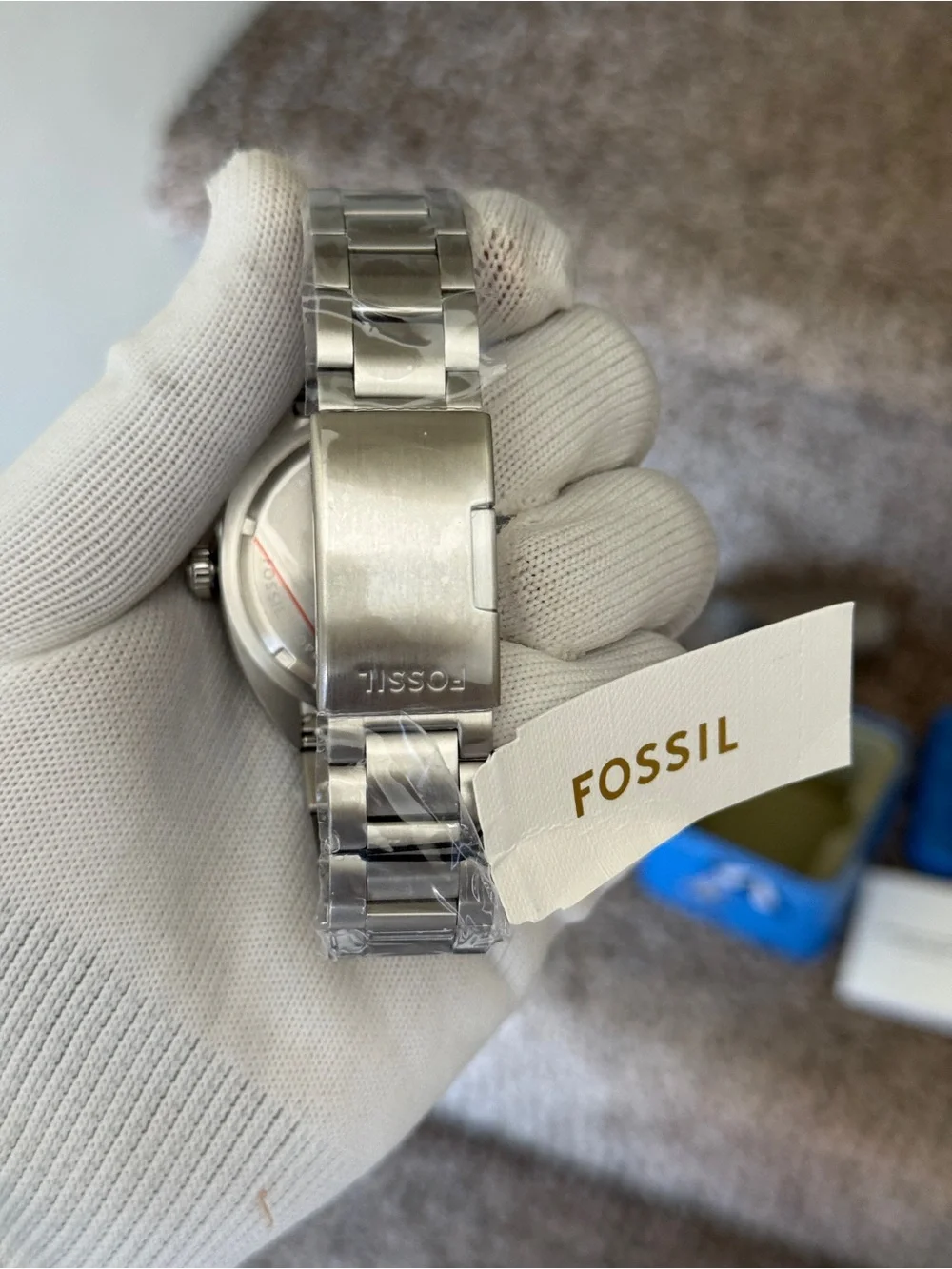 Fossil Men’s Blue Wave Dial Stainless Steel Swim Watch with Black Bezel
